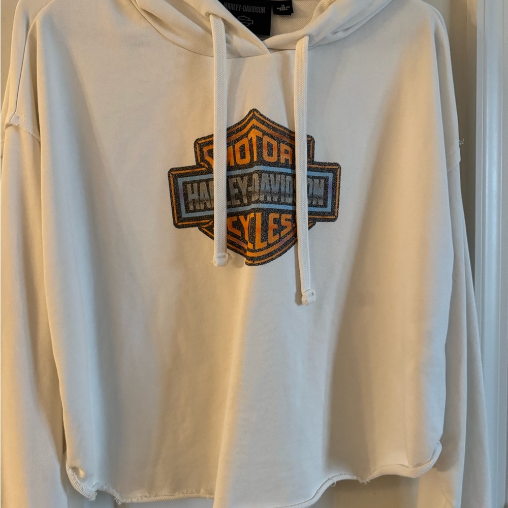Harley-Davidson Cream Hoodie Crop Sweatshirt